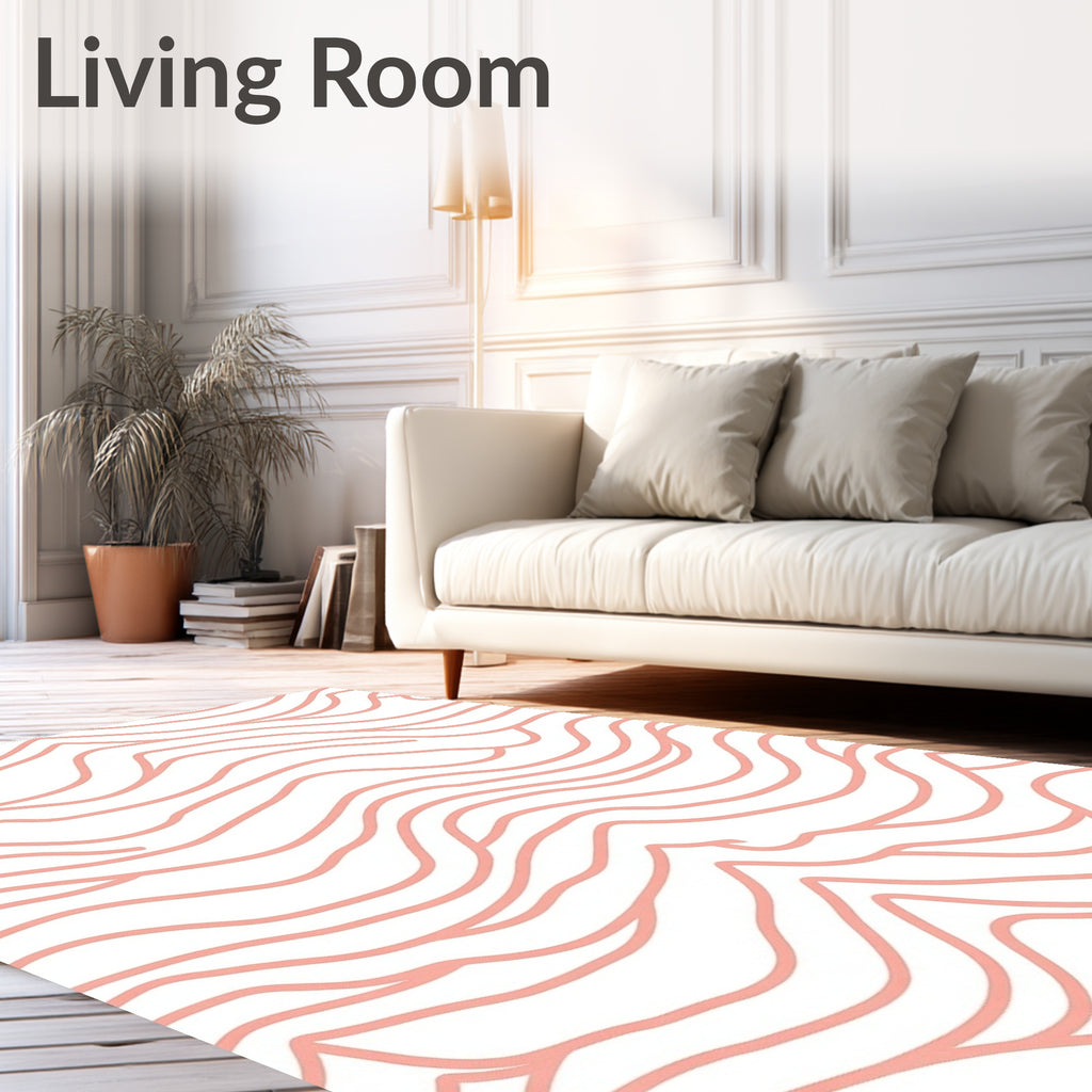 Coral Wavy Abstract Line Art Rug