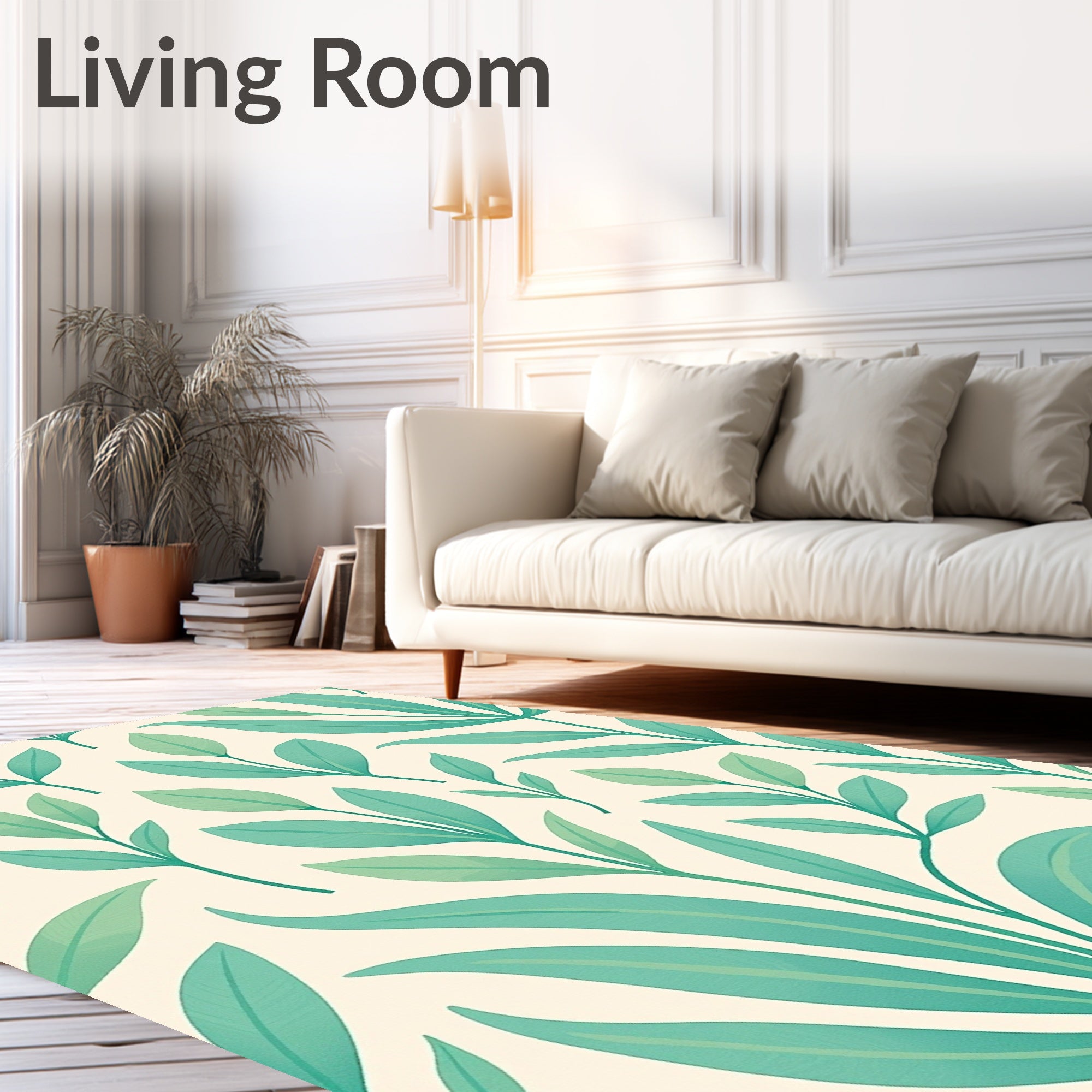 Coastal Teal Leaf Pattern Rug