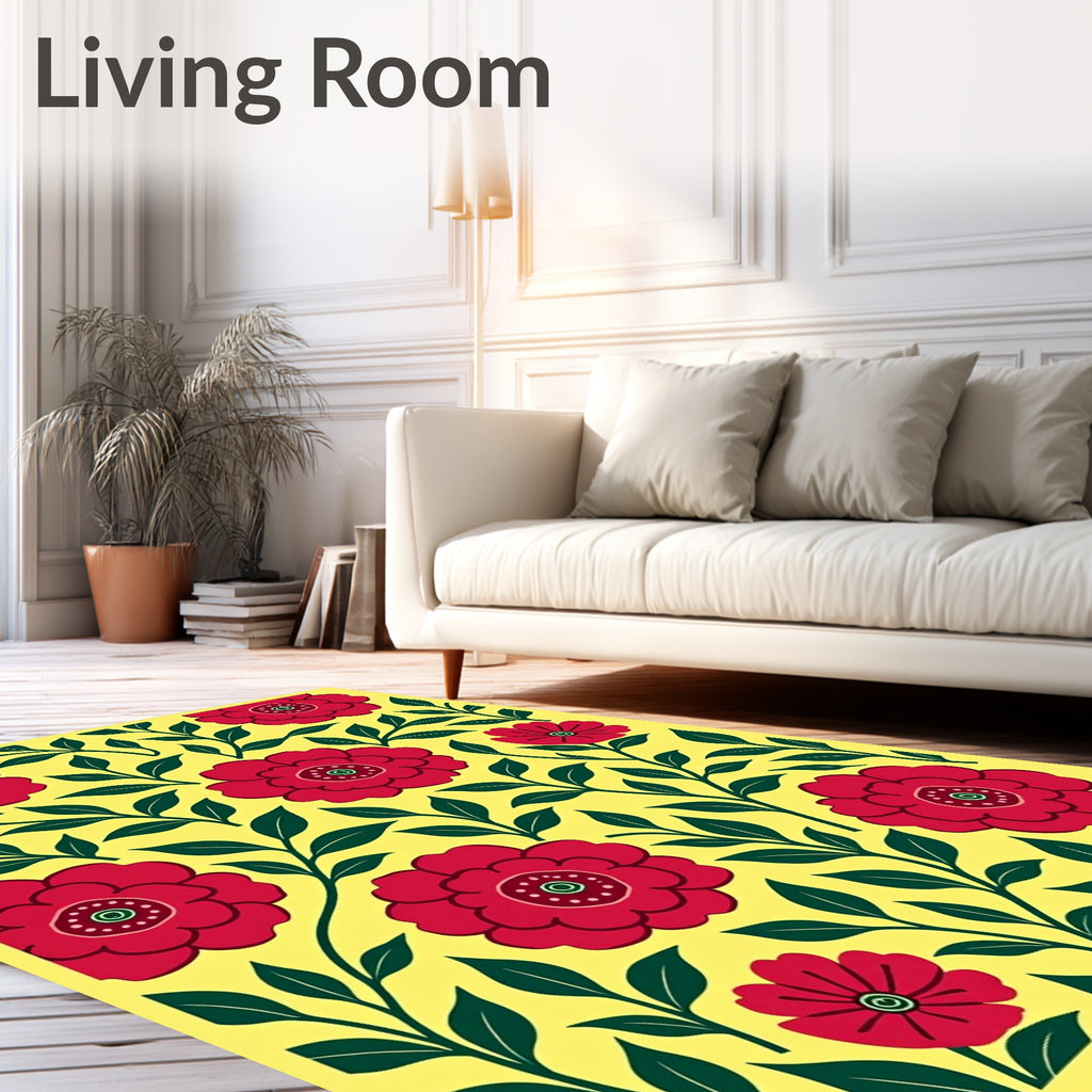 Bold Red Floral Patterned Design Rug