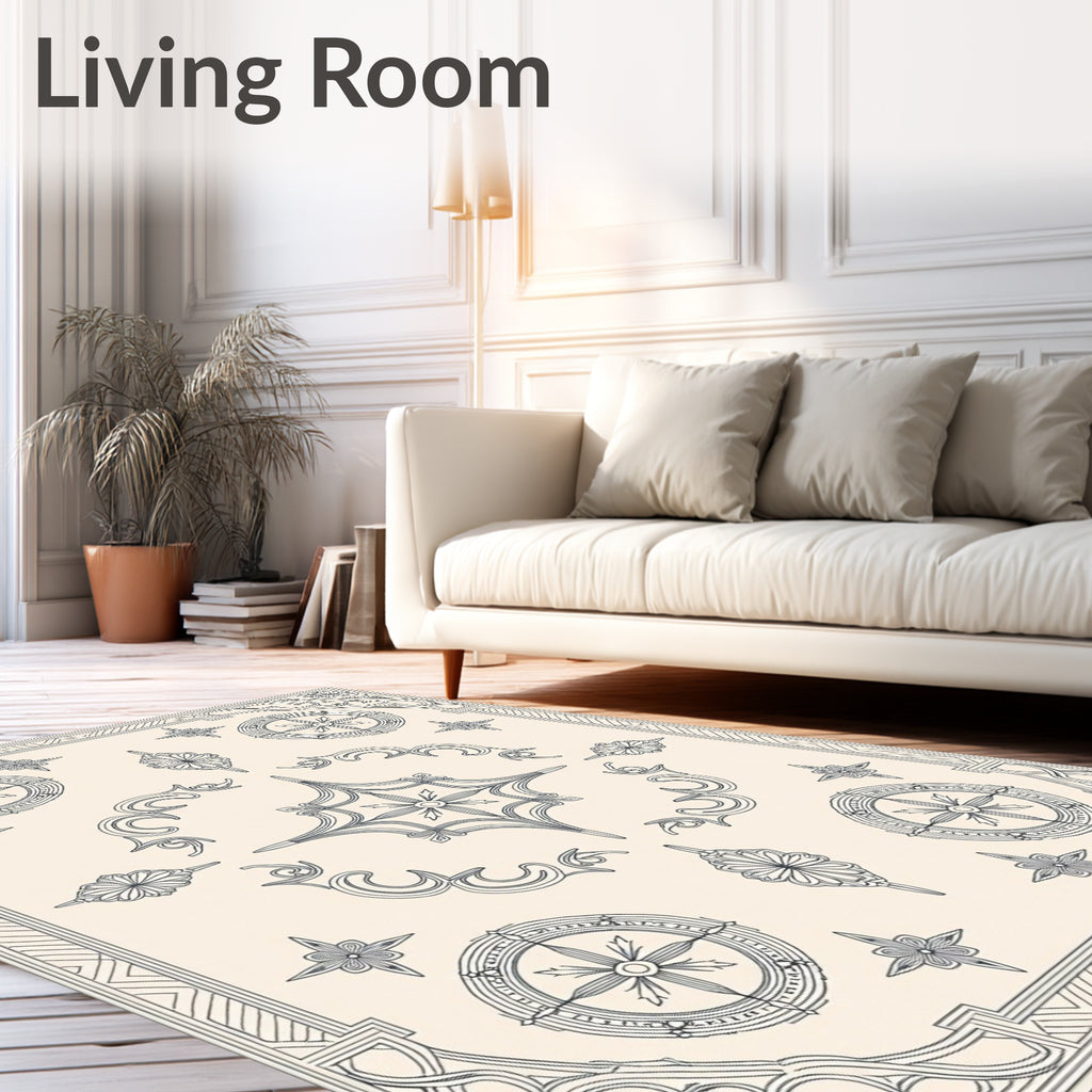 Intricate Floral Compass Motif Design Rug