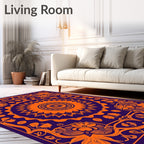 Vibrant Orange Floral Mandala Design Rug