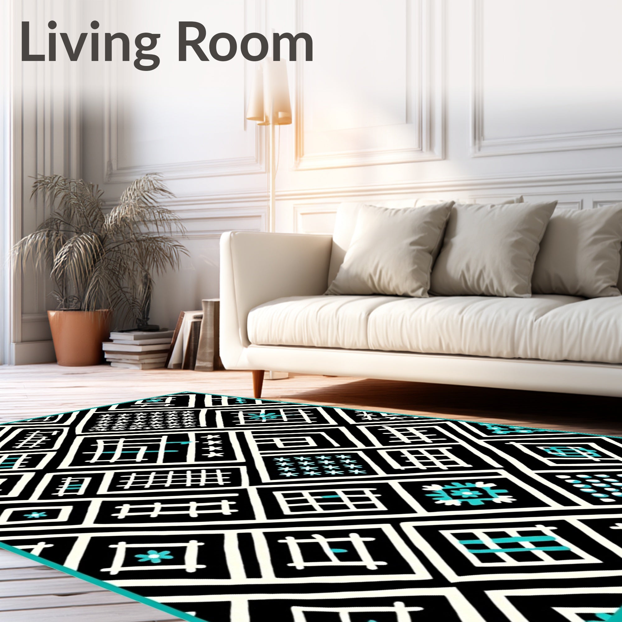 Abstract Block Print Geometric Design Rug