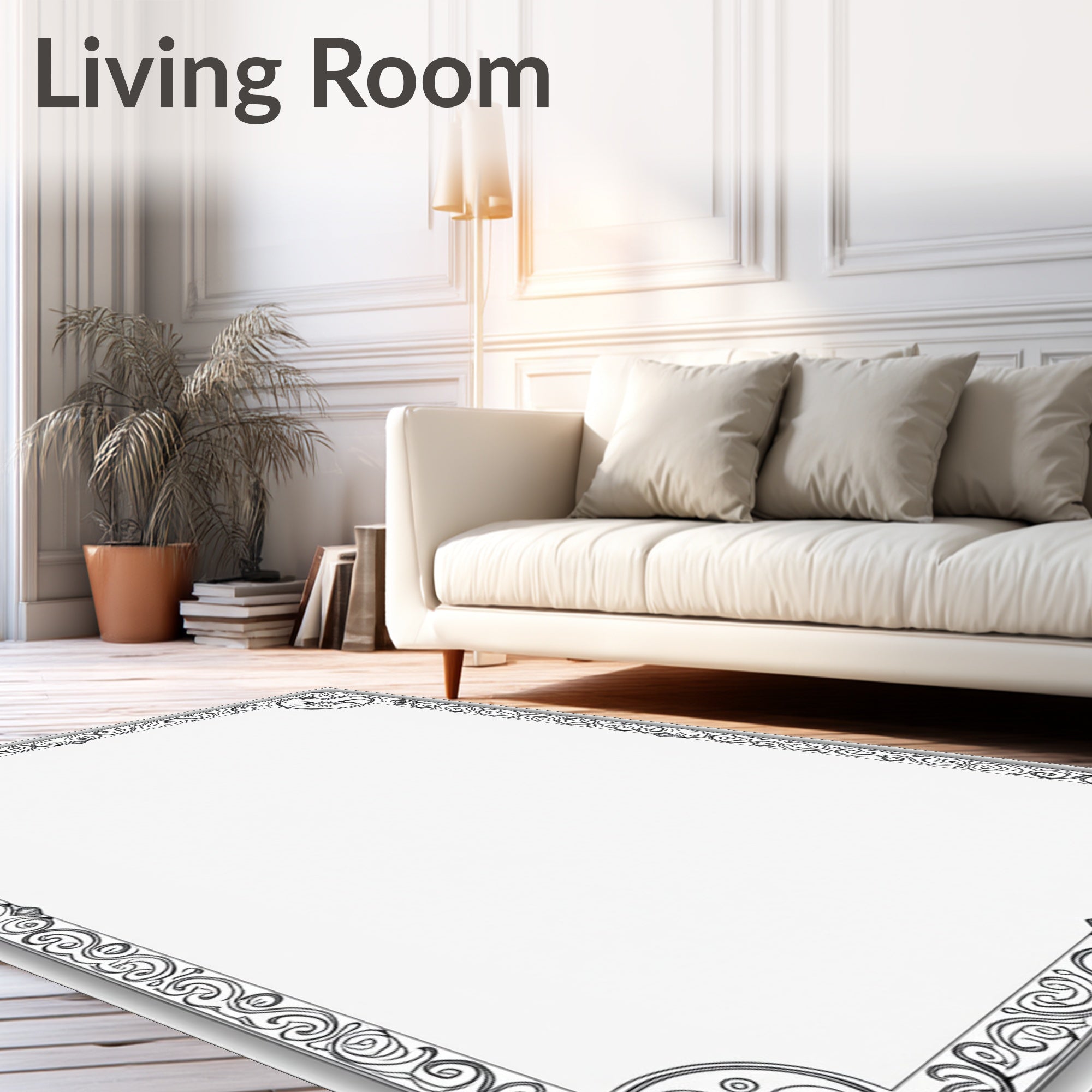 Ornate Black Flourish Scroll Frame Rug