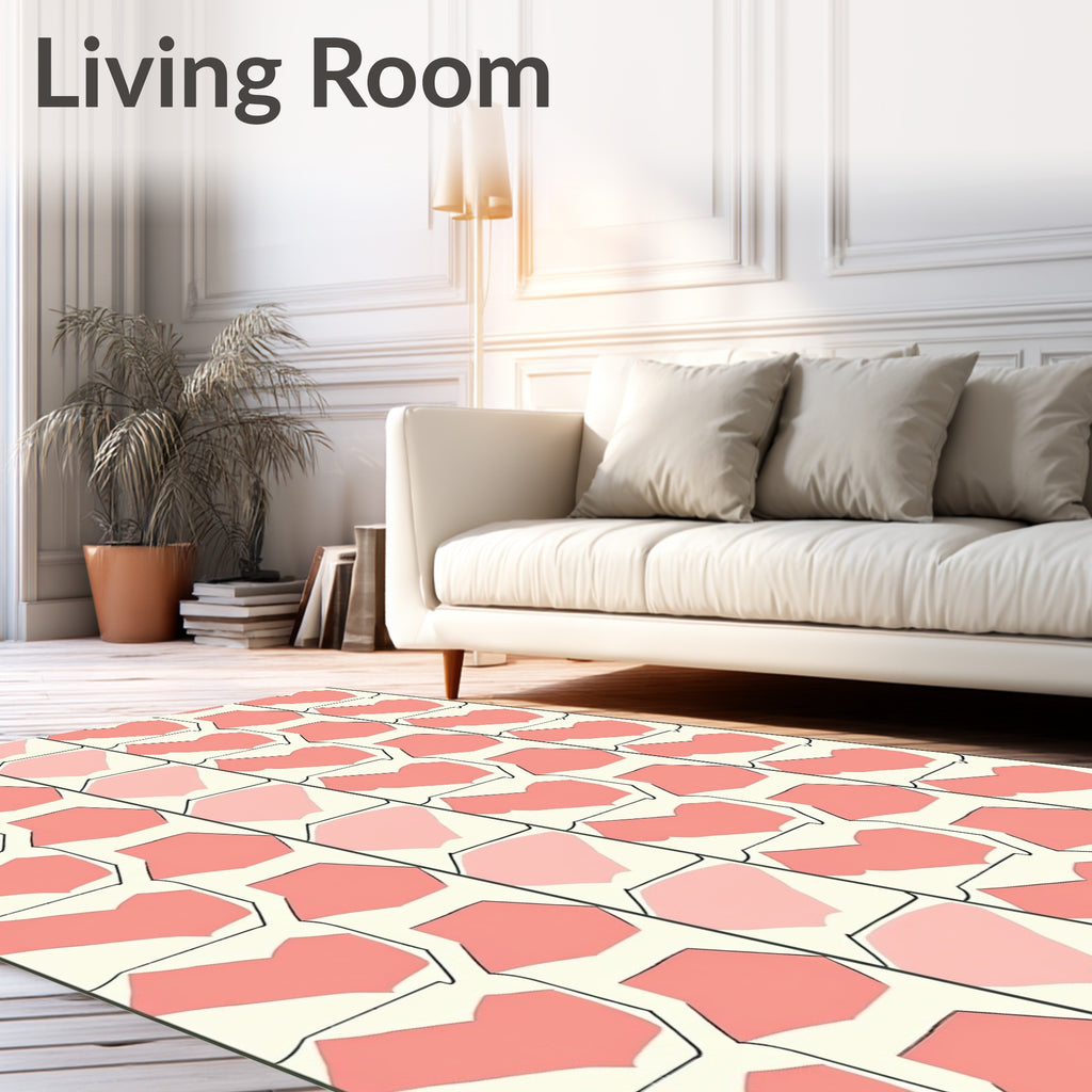 Coral Pink Geometric Block Pattern Rug
