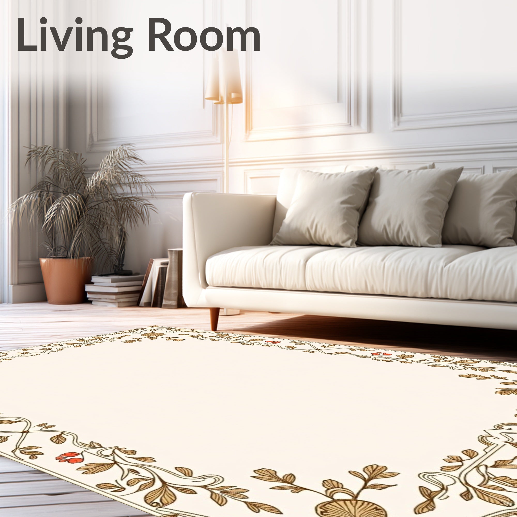 Vintage Floral Leaf Border Design Rug