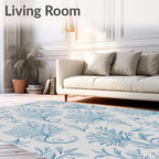Detailed Blue Floral Swirl Motif Rug