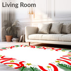 Red Ribbon Green Fern Golden Starburst Rug