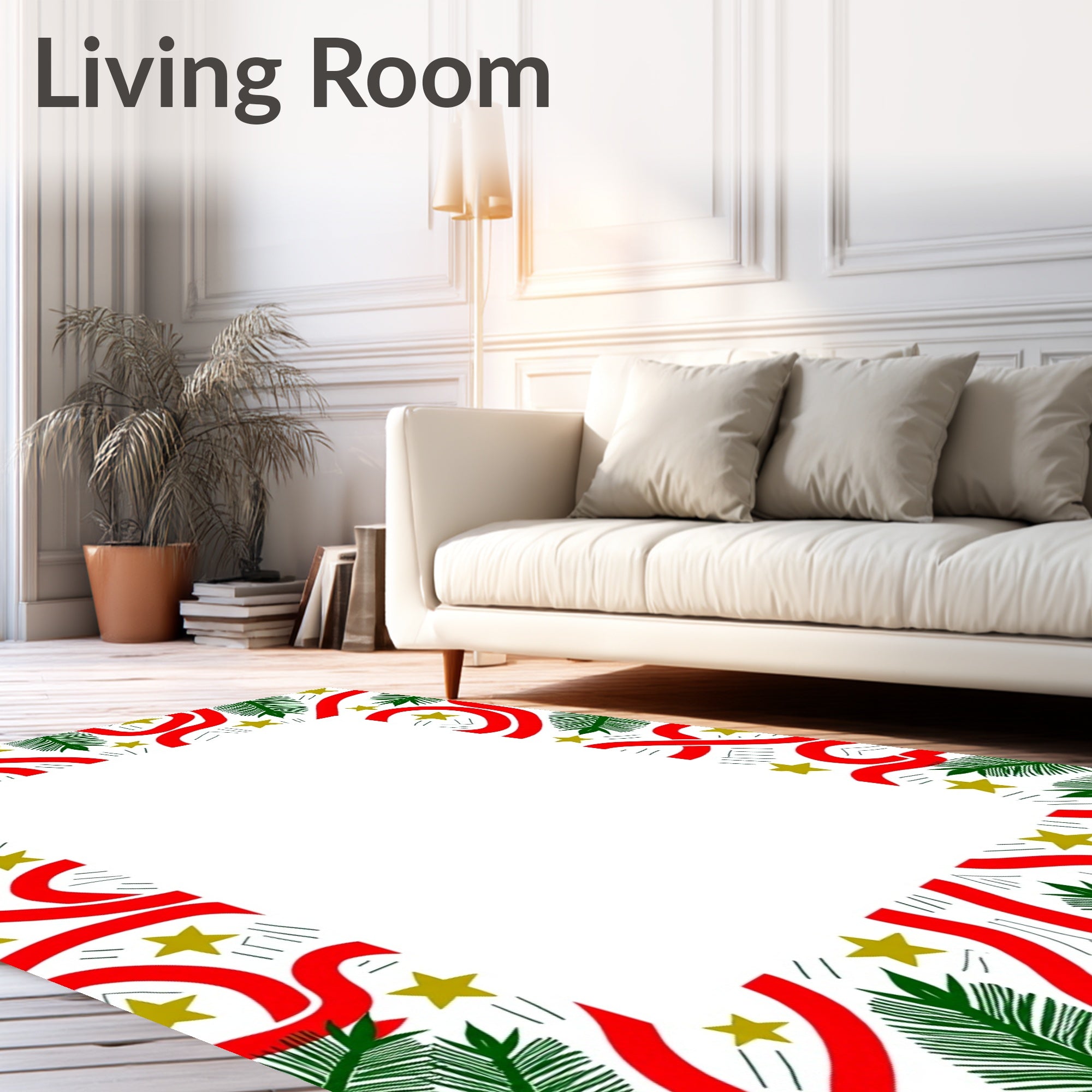 Red Ribbon Green Fern Golden Starburst Rug