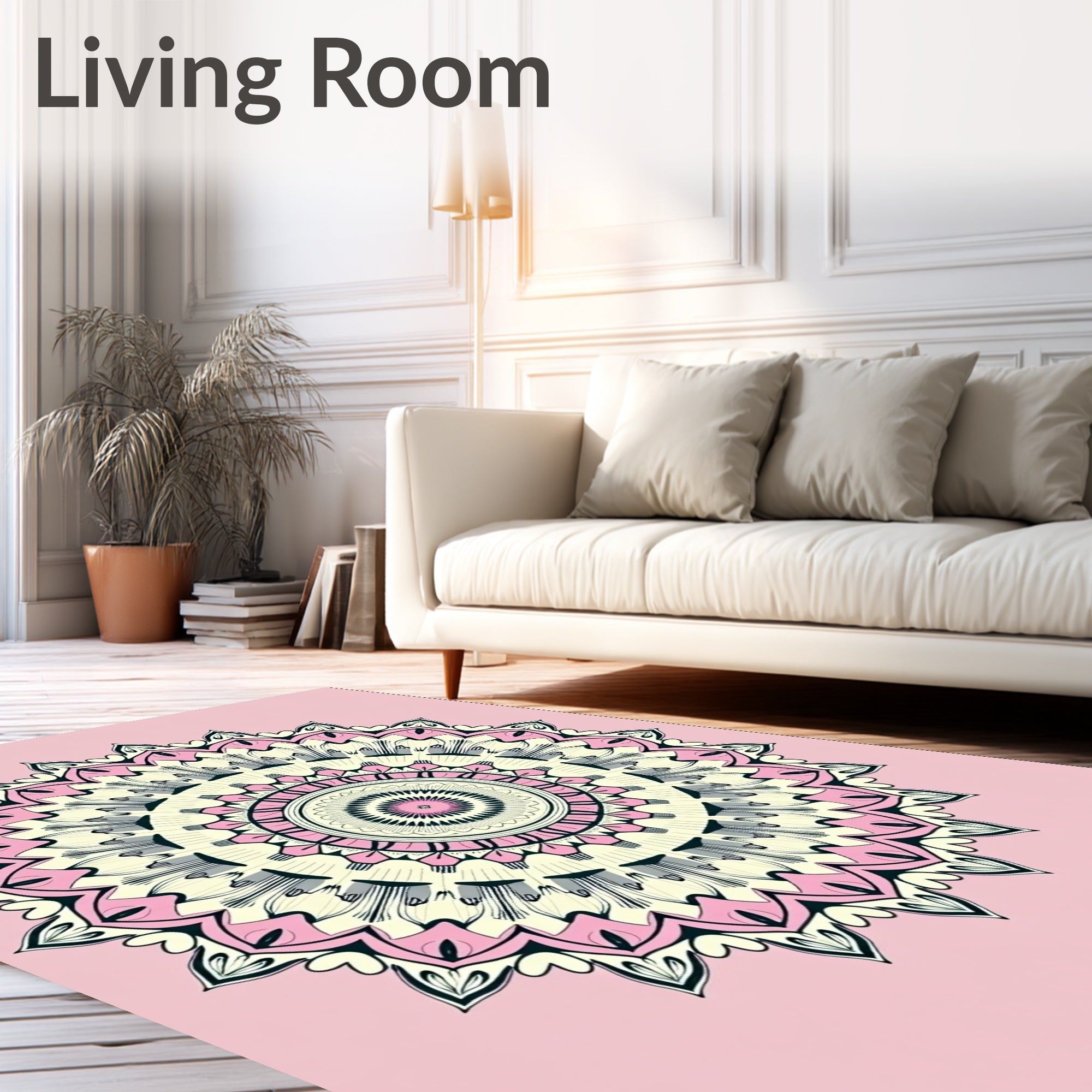 Pink Cream Intricate Mandala Design Rug