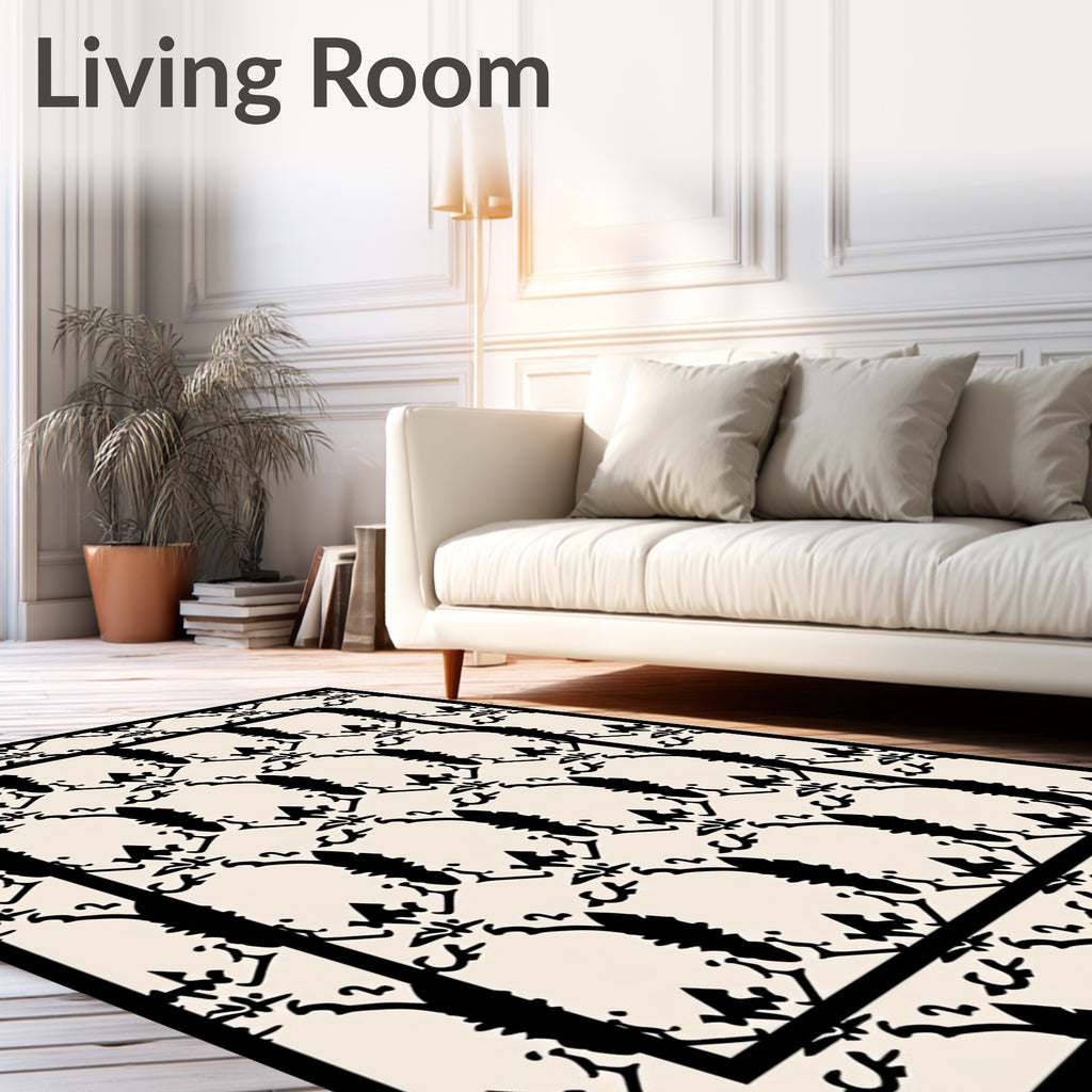 Black Formal Damask Pattern Rug