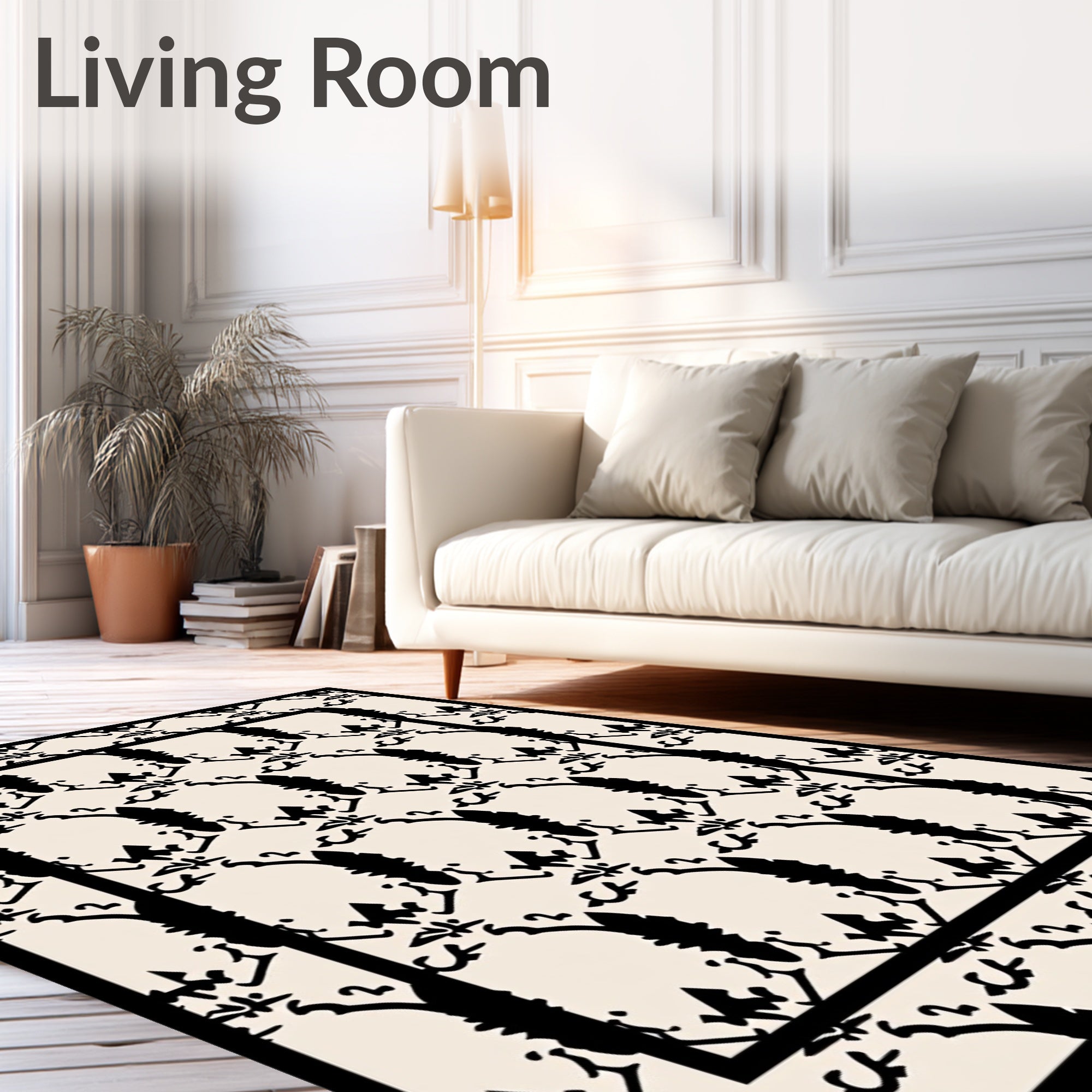 Black Formal Damask Pattern Rug