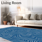 Blue Swirl Abstract Line Art Rug