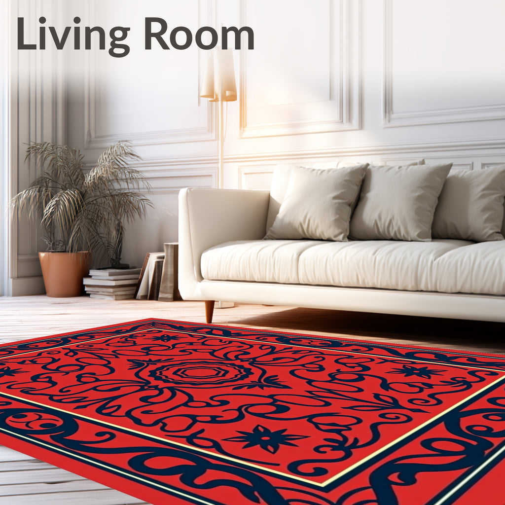 Red Navy Traditional Floral Pattern Rug