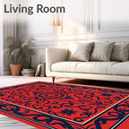 Red Navy Traditional Floral Pattern Rug