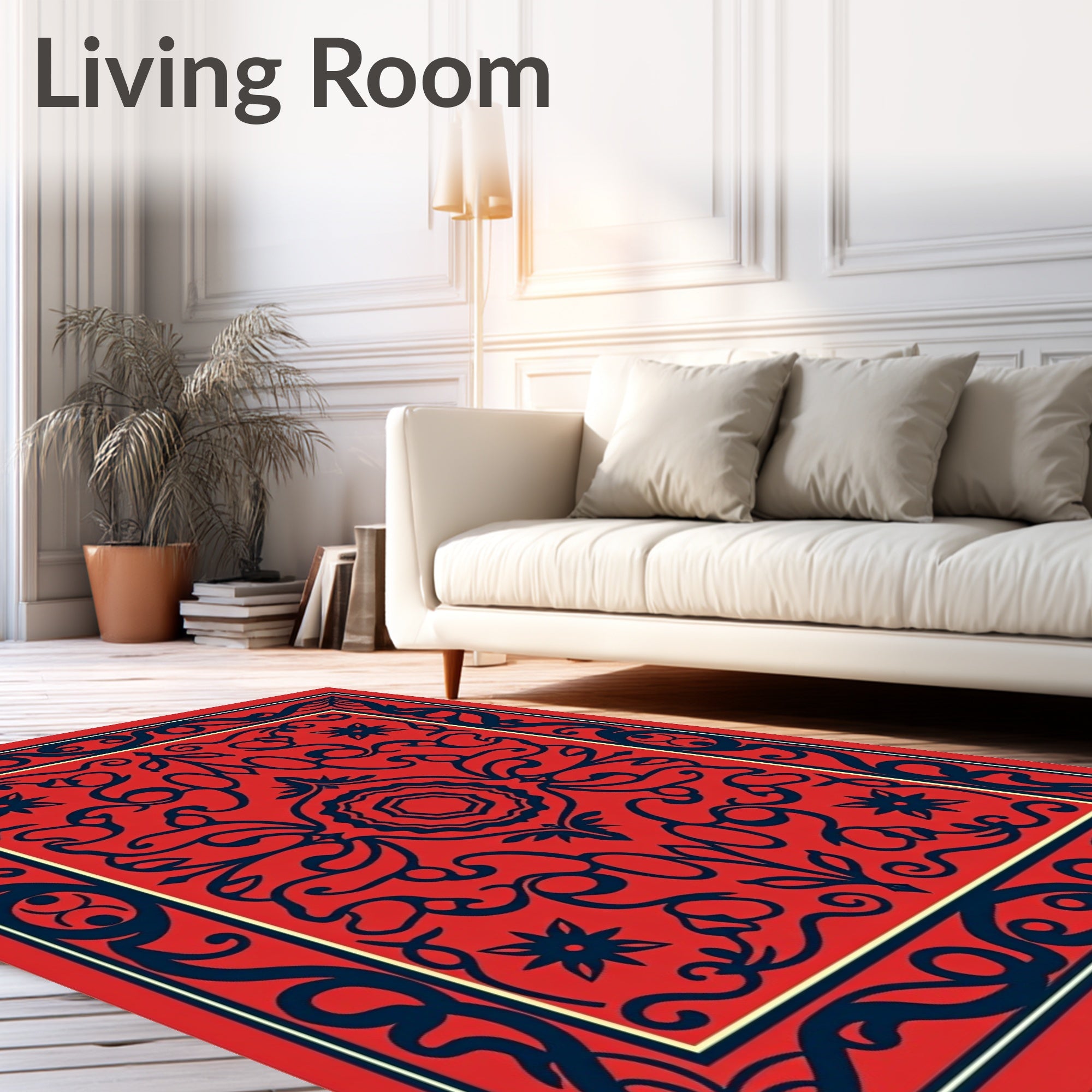 Red Navy Traditional Floral Pattern Rug