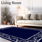Elegant White Scroll Border Design Rug