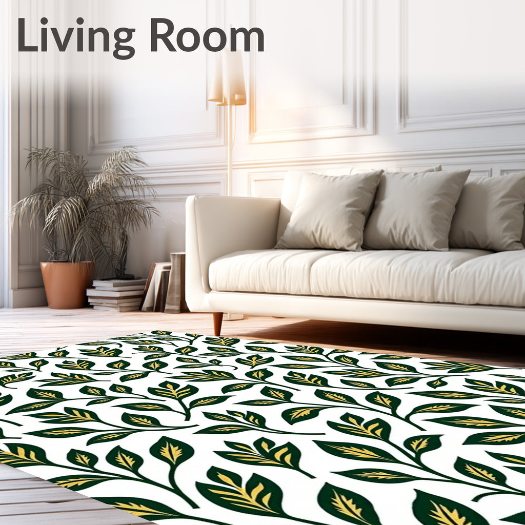 Dark Green Leafy Branch Pattern Rug