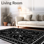 Ornate Flourish Black Gray Design Rug