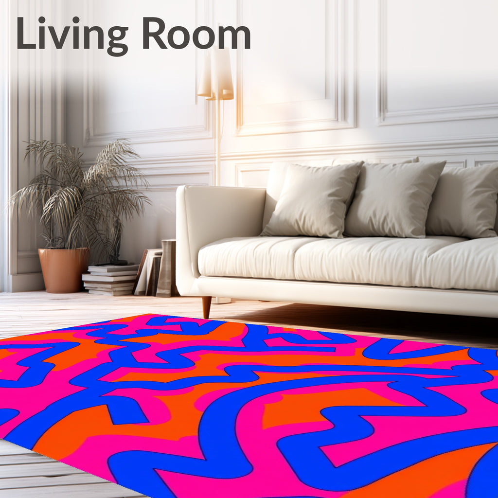 Abstract Blue Pink Orange Wavy Pattern Rug