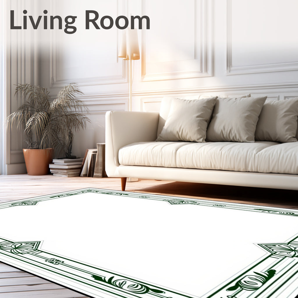 Green Art Deco Floral Border Design Rug