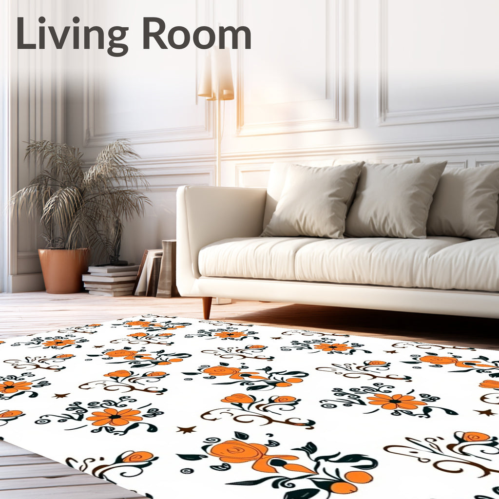 Orange Floral Whimsical Pattern Rug