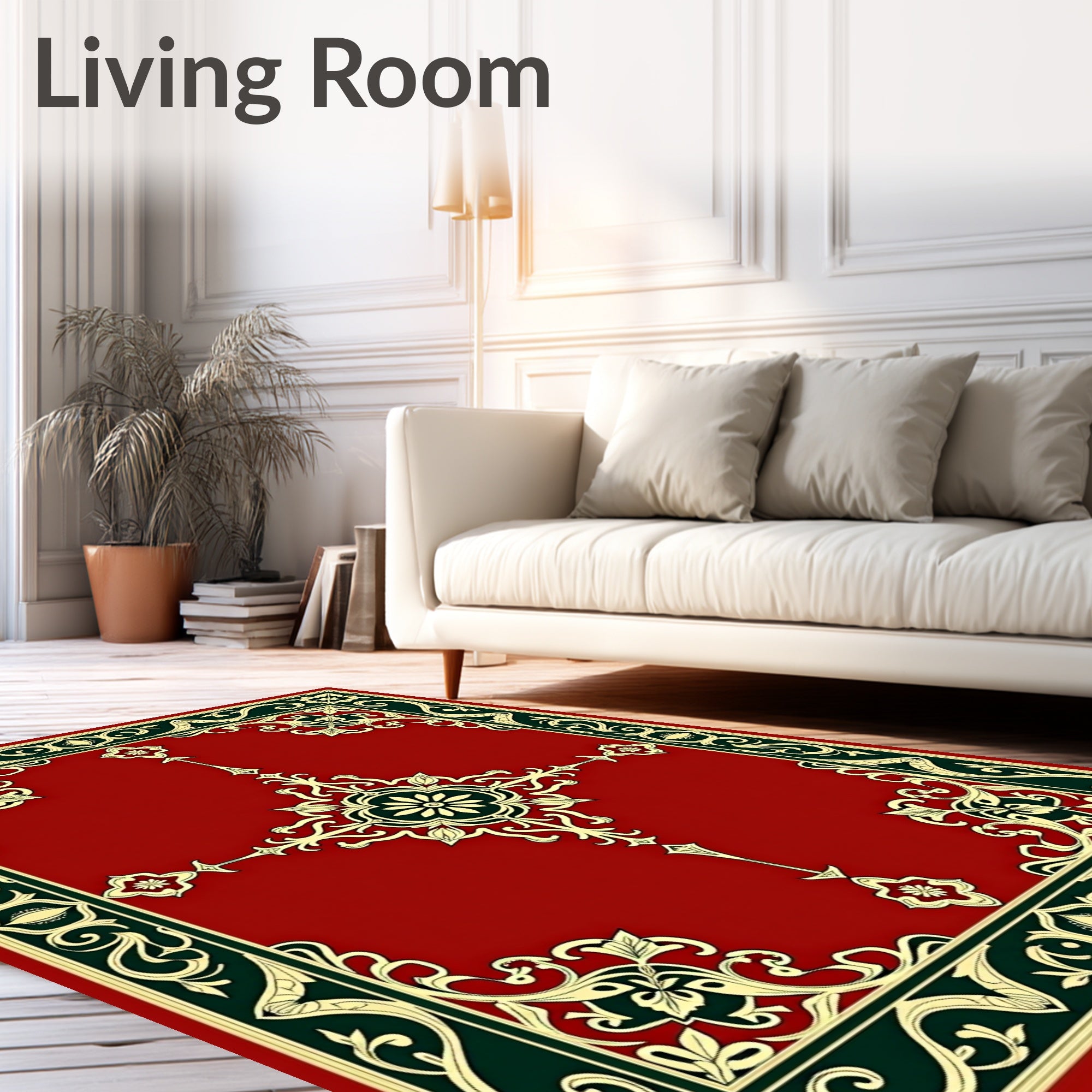 Elegant Floral Emblem Border Rug
