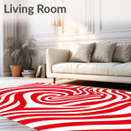 Bold Red And White Swirl Design Rug