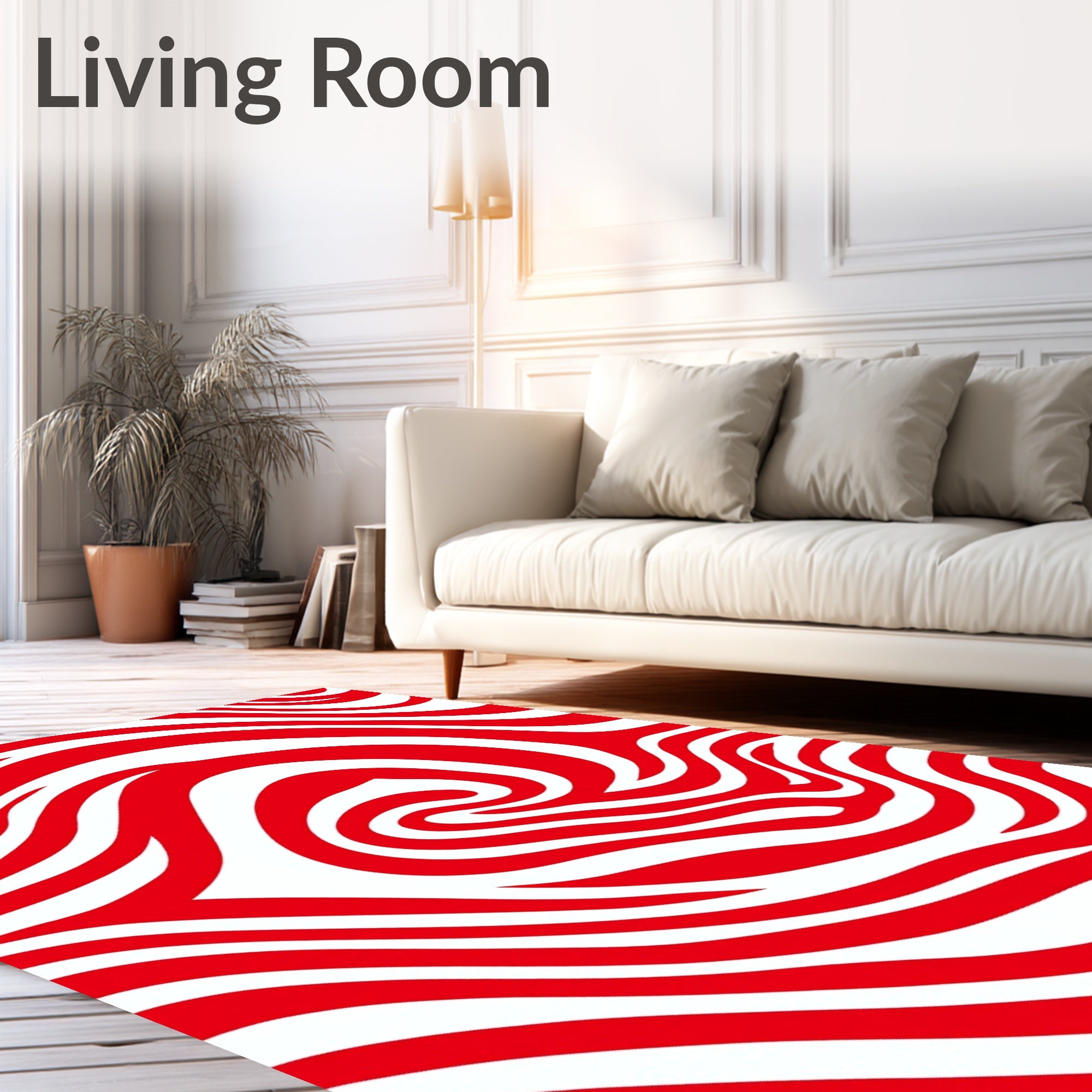 Bold Red And White Swirl Design Rug