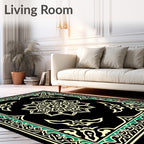 Black Cream Mandala Border Design Rug