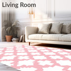 Pink White Geometric Diamond Pattern Rug