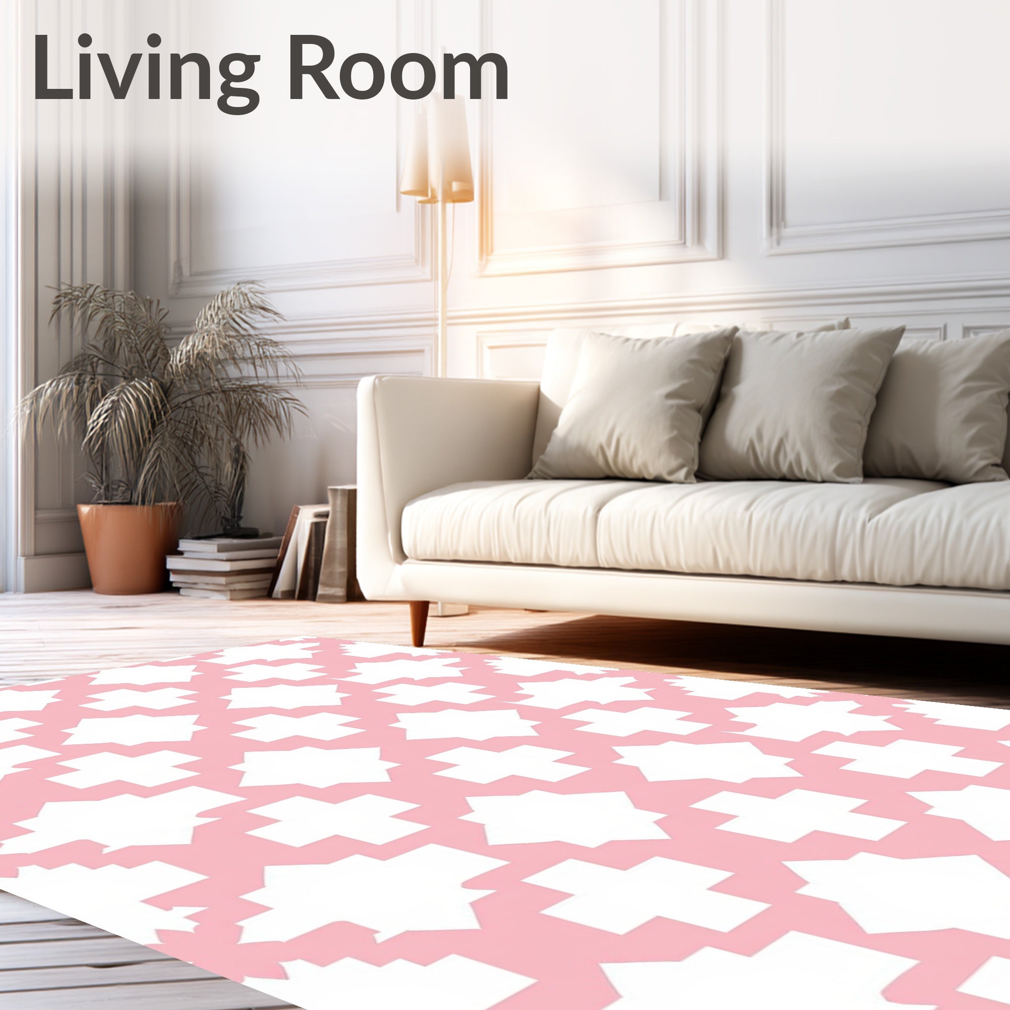 Pink White Geometric Diamond Pattern Rug