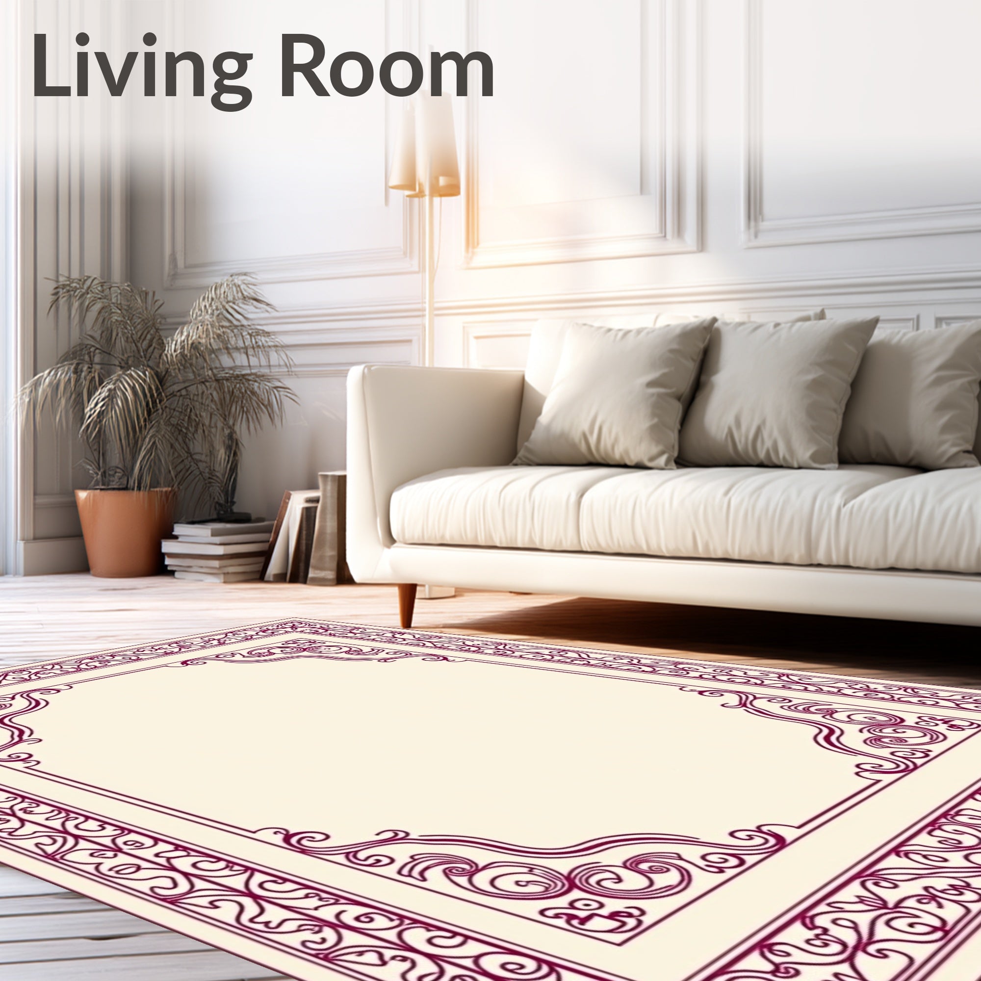 Ornate Scrollwork Border Design Rug