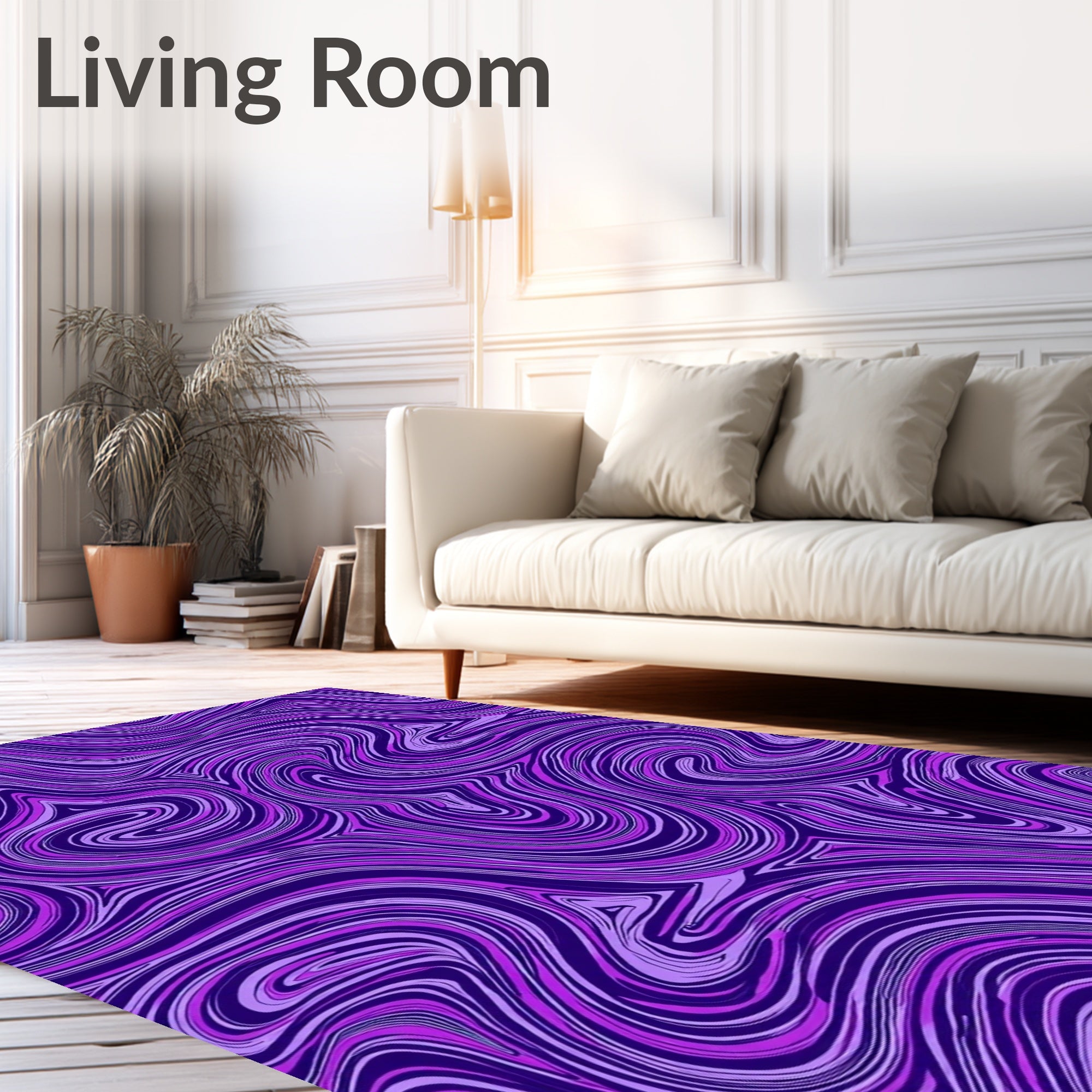 Vibrant Purple Swirl Striped Pattern Rug
