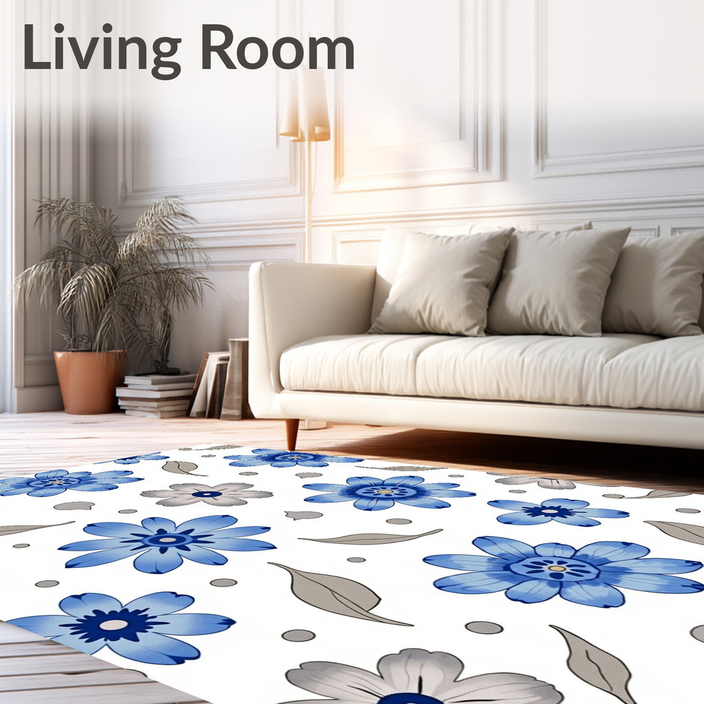 Blue Gray Floral Pattern Rug