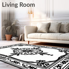 Classic Black Floral Border Design Rug