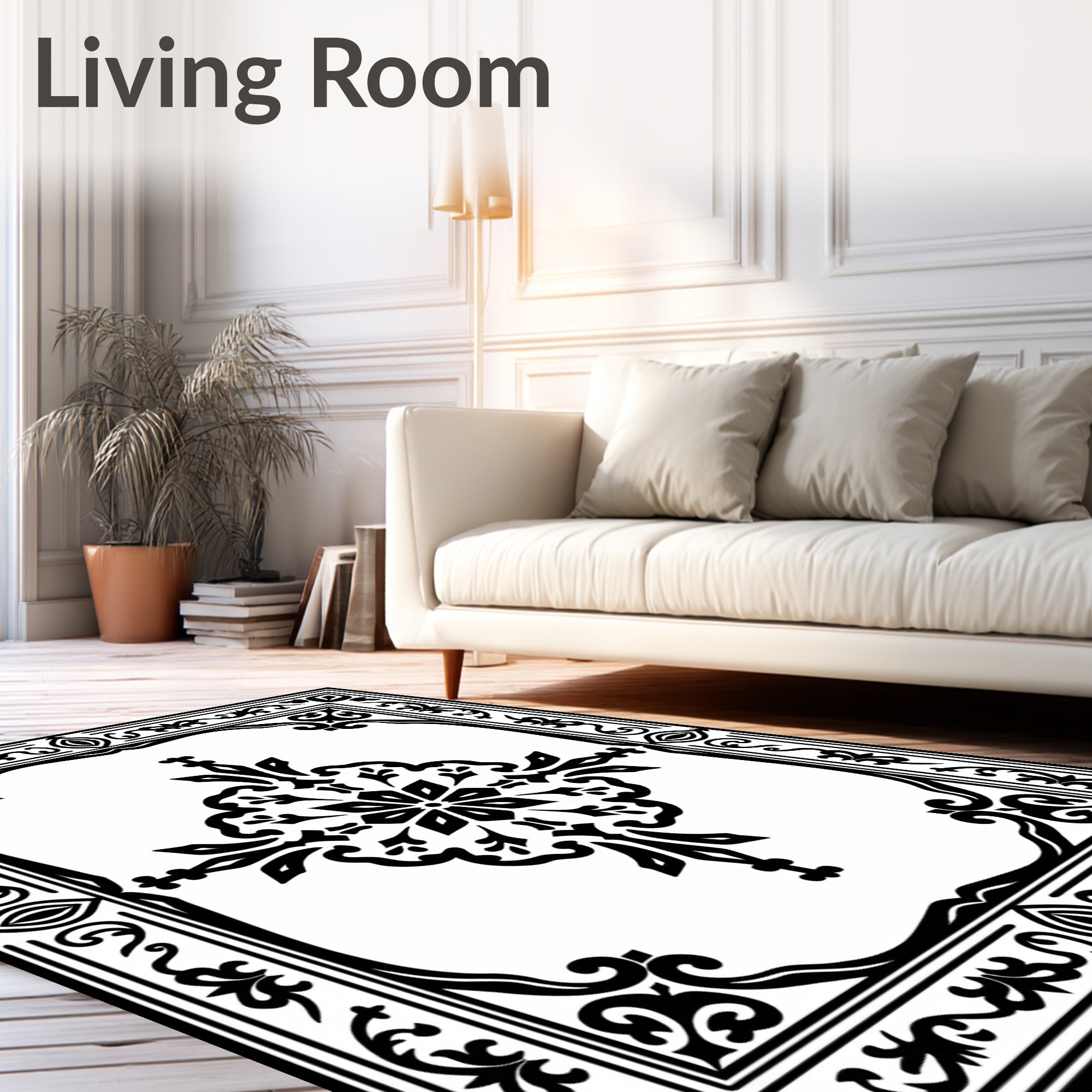 Classic Black Floral Border Design Rug