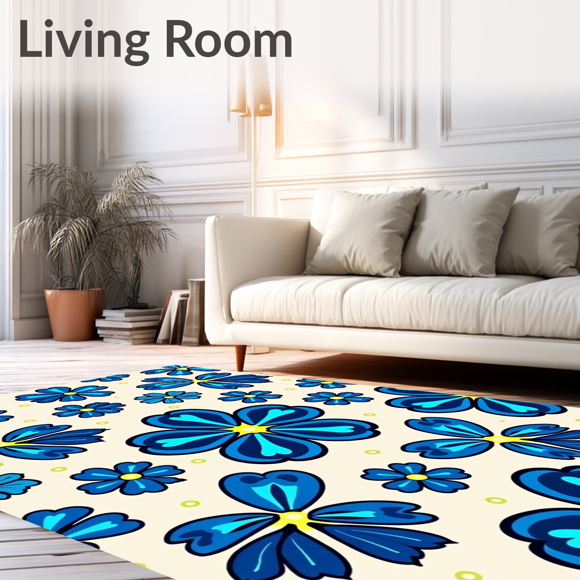 Blue Floral Pattern Design Rug