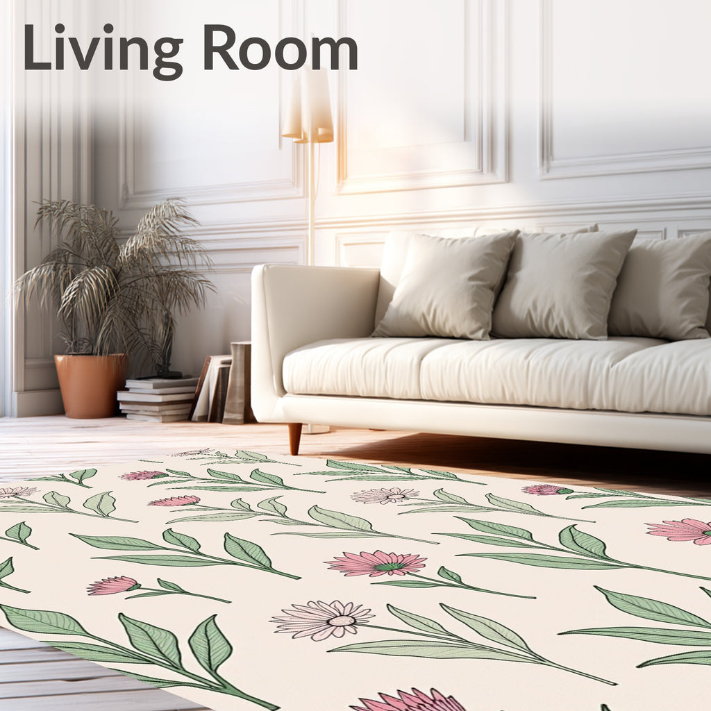 Pink Daisy Floral Pattern Rug