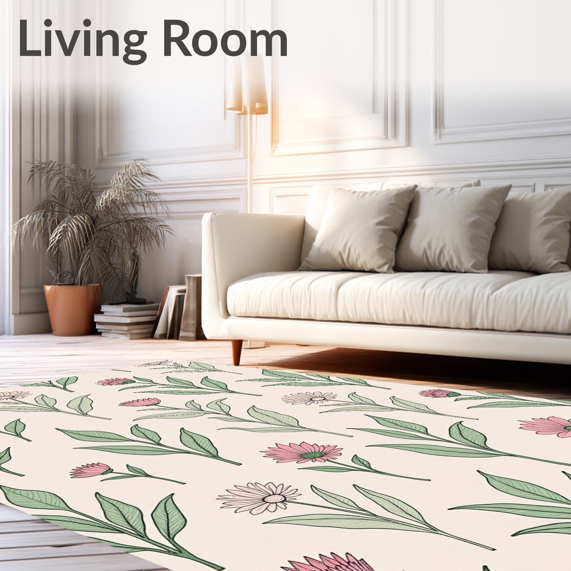 Pink Daisy Floral Pattern Rug