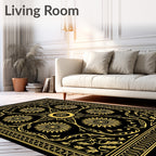Golden Sunburst Floral Border Rug