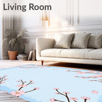 Pink Cherry Blossoms on Blue Canvas Rug