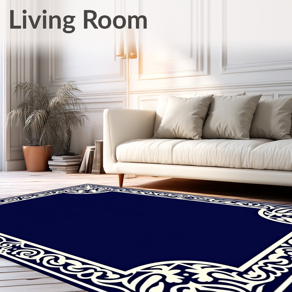 Elegant Ivory Floral Scroll Border Design Rug
