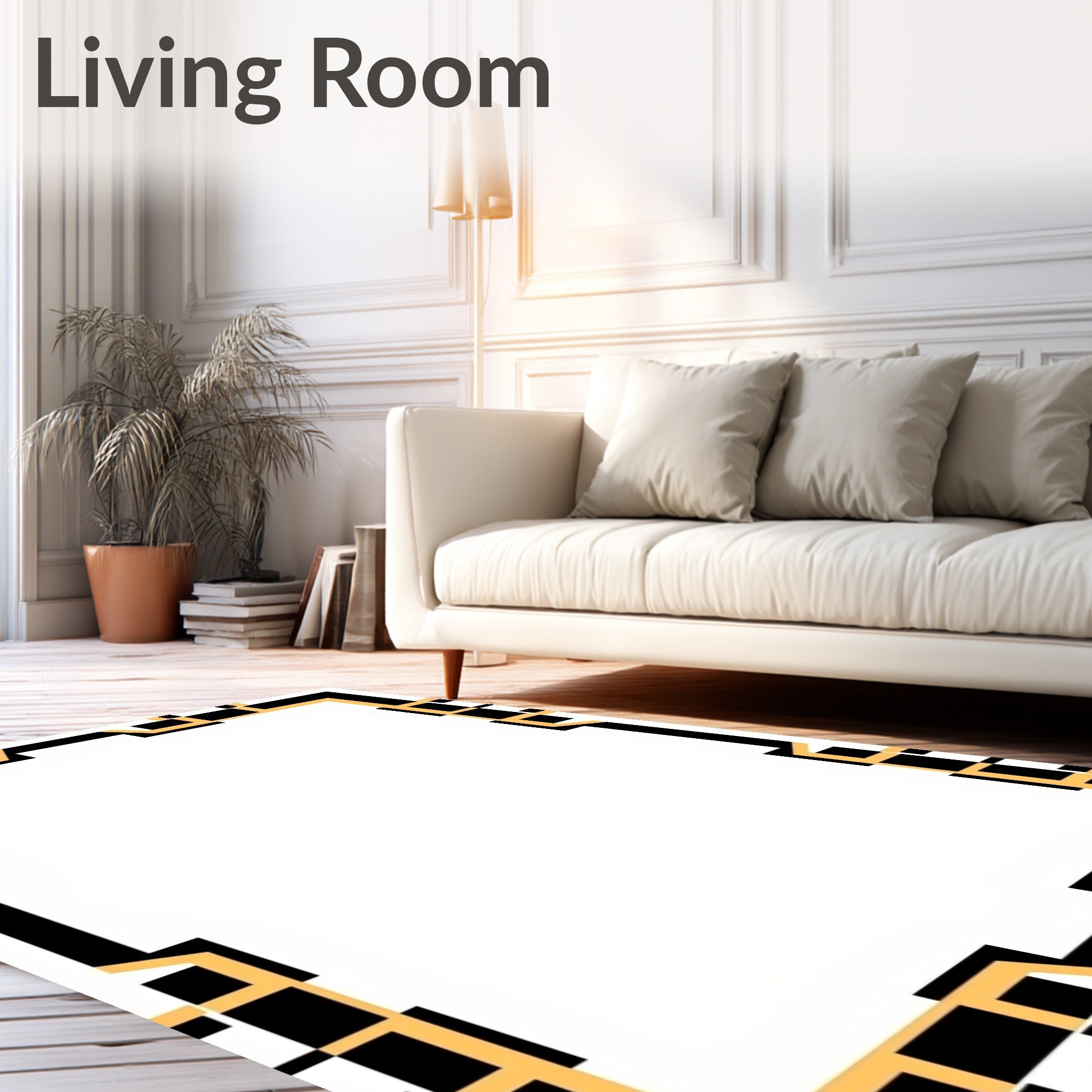 Modern Black Gold Geometric Frame Rug