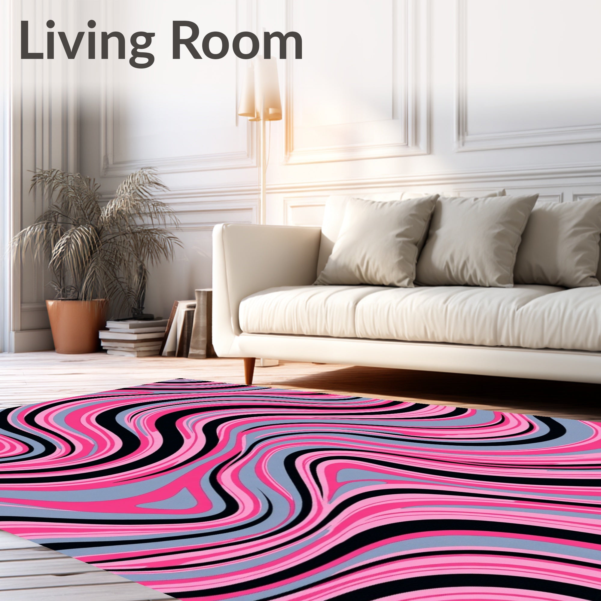 Psychedelic Swirl Pink Black Gray Rug