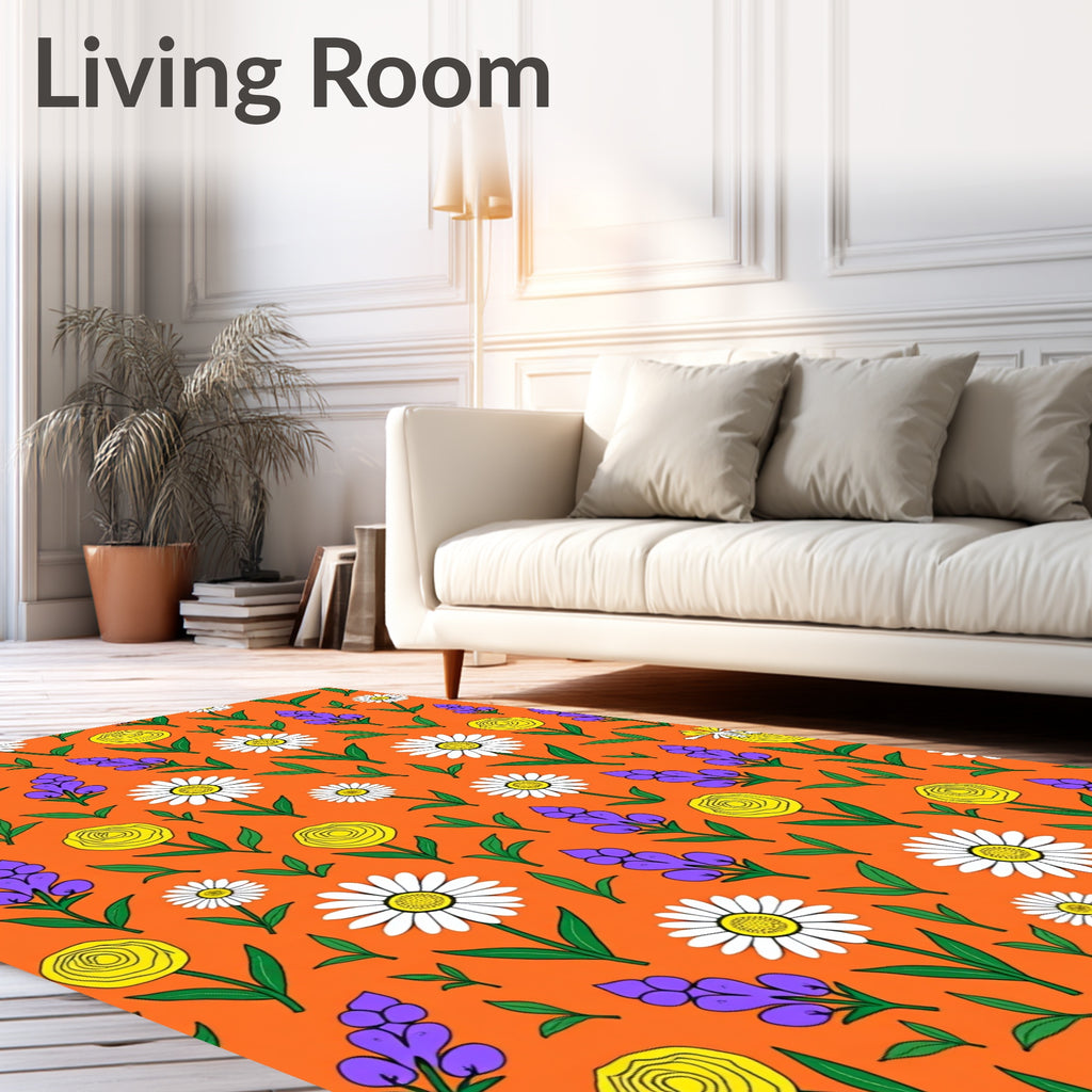 Bright Daisy And Rose Pattern Rug