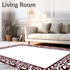 Ornate Maroon Swirl Border Design Rug