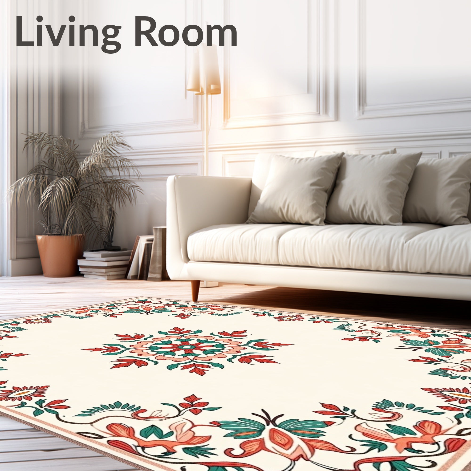 Floral Medallion Symmetry Coral Teal Rug