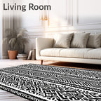 Tribal Black White Geometric Pattern Rug