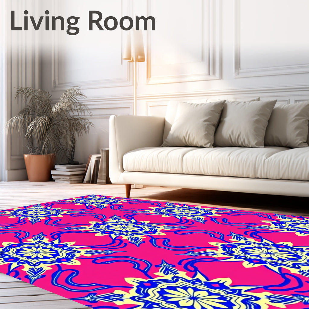 Radiant Blue Yellow Floral Pattern Rug