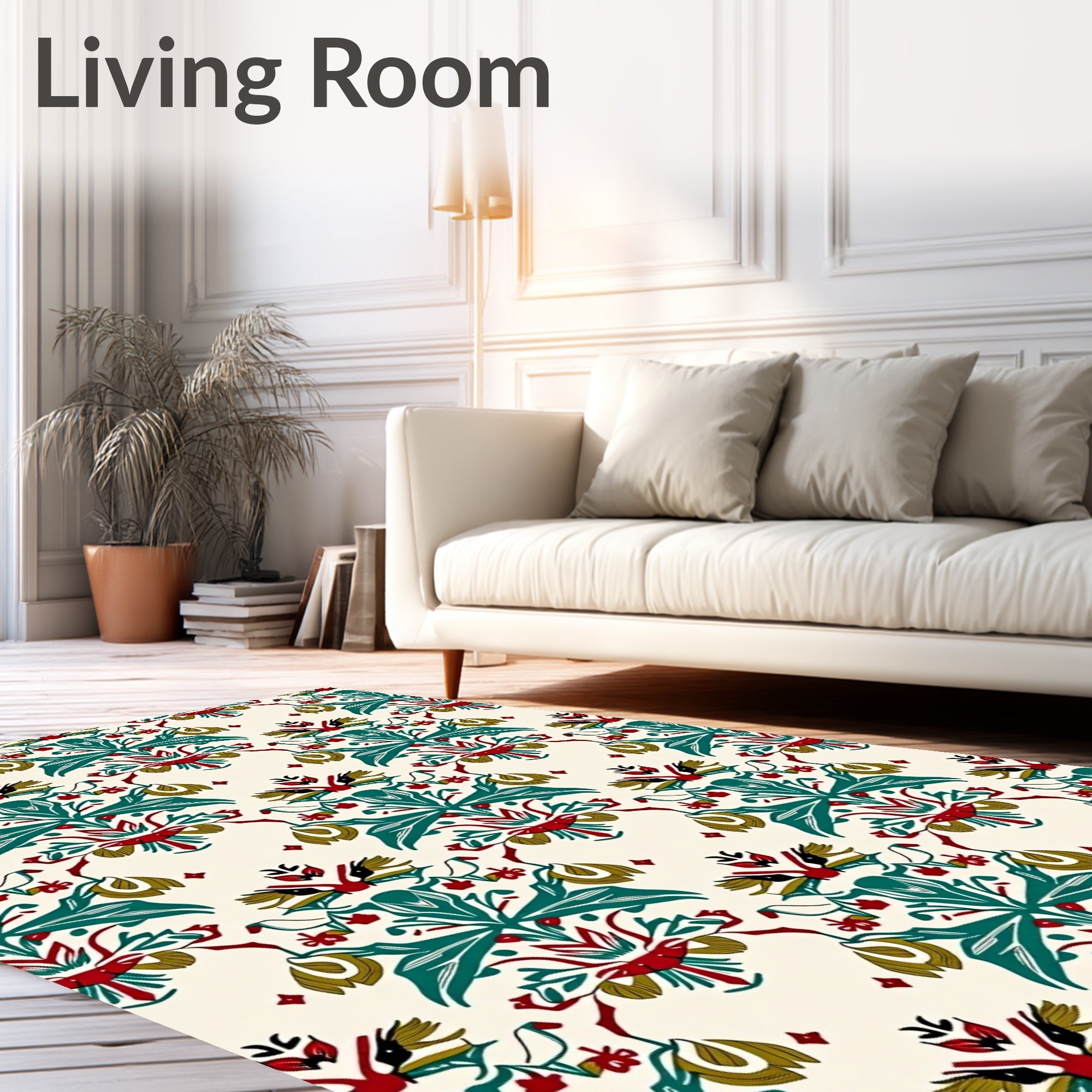 Rich Teal Red Floral Bird Medallion Rug